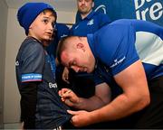 11 April 2025; Leinster player Jack Boyle with supporters in Autograph Alley before the Investec Champions Cup quarter-final match between Leinster and Glasgow Warriors at the Aviva Stadium in Dublin. Photo by Sam Barnes/Sportsfile