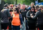12 April 2025; Armagh supporters have their tickets scanned as they enter before the Ulster GAA Football Senior Championship quarter-final match between Antrim and Armagh at Corrigan Park in Belfast. Photo by David Fitzgerald/Sportsfile