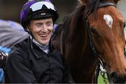 12 April 2025; Jockey Billy Lee celebrates after winning the Lodge Park Stud Irish EBF Park Express Stakes on One Look at The Curragh Racecourse in Kildare. Photo by Thomas Doolin/Sportsfile
