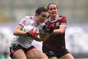 12 April 2025; Hannah Looney of Cork in action against Nicola Ward of Galway during the Lidl Ladies National Football League Division 2 final match between Cork and Galway at Croke Park in Dublin. Photo by Shauna Clinton/Sportsfile