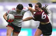 12 April 2025; Hannah Looney of Cork in action against Nicola Ward of Galway during the Lidl Ladies National Football League Division 2 final match between Cork and Galway at Croke Park in Dublin. Photo by Shauna Clinton/Sportsfile