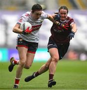 12 April 2025; Hannah Looney of Cork in action against Nicola Ward of Galway during the Lidl Ladies National Football League Division 2 final match between Cork and Galway at Croke Park in Dublin. Photo by Shauna Clinton/Sportsfile