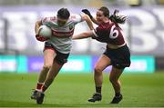 12 April 2025; Hannah Looney of Cork in action against Nicola Ward of Galway during the Lidl Ladies National Football League Division 2 final match between Cork and Galway at Croke Park in Dublin. Photo by Shauna Clinton/Sportsfile