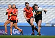 12 April 2025; Eilis Lynch of Kerry in action against Maeve Ferguson of Armagh during the Lidl Ladies National Football League Division 1 final match between Armagh and Kerry at Croke Park in Dublin. Photo by Shauna Clinton/Sportsfile