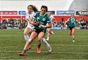 12 April 2025; Amee-Leigh Costigan of Ireland goes over to score the first try against England during the Women's Six Nations Rugby Championship match between Ireland and England at Virgin Media Park in Cork. Photo by Matt Browne/Sportsfile