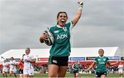 12 April 2025; Amee-Leigh Costigan of Ireland celebrates after scoring her side's first try during the Women's Six Nations Rugby Championship match between Ireland and England at Virgin Media Park in Cork. Photo by Matt Browne/Sportsfile