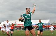 12 April 2025; Amee-Leigh Costigan of Ireland celebrates after scoring her side's first try during the Women's Six Nations Rugby Championship match between Ireland and England at Virgin Media Park in Cork. Photo by Matt Browne/Sportsfile