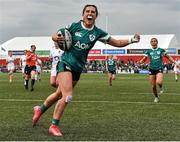 12 April 2025; Amee-Leigh Costigan of Ireland celebrates after scoring her side's first try during the Women's Six Nations Rugby Championship match between Ireland and England at Virgin Media Park in Cork. Photo by Matt Browne/Sportsfile