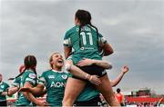 12 April 2025; Amee-Leigh Costigan of Ireland celebrates after scoring the first try against England with her team-mates during the Women's Six Nations Rugby Championship match between Ireland and England at Virgin Media Park in Cork. Photo by Matt Browne/Sportsfile
