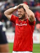 12 April 2025; Alex Nankivell of Munster reacts after the Investec Champions Cup quarter-final match between Bordeaux Begles and Munster at Stade Chaban-Delmas in Bordeaux, France. Photo by Brendan Moran/Sportsfile
