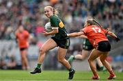 12 April 2025; Caoimhe Evans of Kerry in action against Grace Ferguson of Armagh during the Lidl Ladies National Football League Division 1 final match between Armagh and Kerry at Croke Park in Dublin. Photo by Sam Barnes/Sportsfile