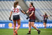 12 April 2025; Nicola Ward of Galway shakes hands with Shauna Cronin of Cork after the Lidl Ladies National Football League Division 2 final match between Cork and Galway at Croke Park in Dublin. Photo by Shauna Clinton/Sportsfile