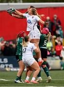 12 April 2025; Zoe Aldcroft of England wins possession in the lineout against Erin King of Ireland during the Women's Six Nations Rugby Championship match between Ireland and England at Virgin Media Park in Cork. Photo by Matt Browne/Sportsfile