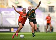 12 April 2025; Caoimhe Evans of Kerry in action against Grace Ferguson of Armagh during the Lidl Ladies National Football League Division 1 final match between Armagh and Kerry at Croke Park in Dublin. Photo by Shauna Clinton/Sportsfile