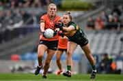 12 April 2025; Kelly Mallon of Armagh in action against Leah Boyle of Kerry during the Lidl Ladies National Football League Division 1 final match between Armagh and Kerry at Croke Park in Dublin. Photo by Sam Barnes/Sportsfile