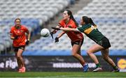 12 April 2025; Niamh Reel of Armagh in action against Eilis Lynch of Kerry during the Lidl Ladies National Football League Division 1 final match between Armagh and Kerry at Croke Park in Dublin. Photo by Shauna Clinton/Sportsfile