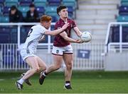12 April 2025; Danny McCartan of Westmeath in action against Harry O'Neill of Kildare during the Leinster GAA Football Senior Championship quarter-final match between Kildare and Westmeath at Cedral St Conleth's Park in Newbridge, KiIdare. Photo by Piaras Ó Mídheach/Sportsfile