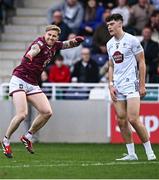 12 April 2025; Luke Loughlin of Westmeath celebrates scoring a point during the Leinster GAA Football Senior Championship quarter-final match between Kildare and Westmeath at Cedral St Conleth's Park in Newbridge, KiIdare. Photo by Piaras Ó Mídheach/Sportsfile