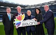 14 April 2025; In attendance are, from left, Ard Stiúrthóir of the GAA Tom Ryan, John Quilter, Vice Chair of the Dublin Central Area Older People's Council, Sean Boylan, Meath Age Friendly Ambassador, former Irish Gaelic football manager, Catherine McGuigan, Chief Officer, Age Friendly Ireland Shared Service, Meath County Council, and Kieran Kehoe, Chief Executive, Meath County Council, during the GAA & Age Friendly Ireland Partnership Launch at Croke Park in Dublin. Photo by Seb Daly/Sportsfile