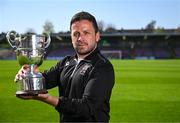 15 April 2025; College Corinthians FC manager Gary Hackett poses for a portrait with the Pat O'Brien FAI Intermediate Challenge Cup during the FAI Intermediate Cup Final media day at Turners Cross Stadium in Cork ahead of the 2025 FAI Intermediate Cup final match between Ringmahon Rangers FC and College Corinthians FC. Photo by Brendan Moran/Sportsfile