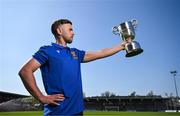 15 April 2025; College Corinthians FC captain Craig Donnellan poses for a portrait with the Pat O'Brien FAI Intermediate Challenge Cup during the FAI Intermediate Cup Final media day at Turners Cross Stadium in Cork ahead of the 2025 FAI Intermediate Cup final match between Ringmahon Rangers FC and College Corinthians FC. Photo by Brendan Moran/Sportsfile