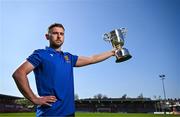 15 April 2025; College Corinthians FC captain Craig Donnellan poses for a portrait with the Pat O'Brien FAI Intermediate Challenge Cup during the FAI Intermediate Cup Final media day at Turners Cross Stadium in Cork ahead of the 2025 FAI Intermediate Cup final match between Ringmahon Rangers FC and College Corinthians FC. Photo by Brendan Moran/Sportsfile