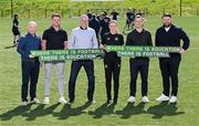 14 April 2025; The Football Association of Ireland have launched the Education and Development Strategy for 2025-30, a strategic plan for football and education to enhance Irish football across all levels. At the launch held at the FAI National Training Centre in Abbotstown, Dublin, are from left, FAI head of education and development Niall O'Regan, FAI referee programme coordinator Rob Hennessy, Republic of Ireland U21 head coach Jim Crawford, FAI grassroots executive Rachel Graham, FAI assistant director of football Shane Robinson and FAI coach development manager Craig Sexton. Photo by Stephen McCarthy/Sportsfile