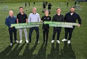 14 April 2025; The Football Association of Ireland have launched the Education and Development Strategy for 2025-30, a strategic plan for football and education to enhance Irish football across all levels. At the launch held at the FAI National Training Centre in Abbotstown, Dublin, are from left, FAI head of education and development Niall O'Regan, FAI referee programme coordinator Rob Hennessy, Republic of Ireland U21 head coach Jim Crawford, FAI grassroots executive Rachel Graham, FAI assistant director of football Shane Robinson and FAI coach development manager Craig Sexton. Photo by Stephen McCarthy/Sportsfile