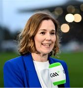 12 April 2025; Gráinne McElwain of GAA+ at half-time during the Leinster GAA Football Senior Championship quarter-final match between Kildare and Westmeath at Cedral St Conleth's Park in Newbridge, KiIdare. Photo by Piaras Ó Mídheach/Sportsfile