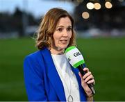 12 April 2025; Gráinne McElwain of GAA+ at half-time during the Leinster GAA Football Senior Championship quarter-final match between Kildare and Westmeath at Cedral St Conleth's Park in Newbridge, KiIdare. Photo by Piaras Ó Mídheach/Sportsfile