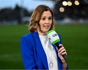12 April 2025; Gráinne McElwain of GAA+ at half-time during the Leinster GAA Football Senior Championship quarter-final match between Kildare and Westmeath at Cedral St Conleth's Park in Newbridge, KiIdare. Photo by Piaras Ó Mídheach/Sportsfile