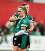 12 April 2025; Niamh O’Dowd and Brittany Hogan of Ireland after the Women's Six Nations Rugby Championship match between Ireland and England at Virgin Media Park in Cork. Photo by Matt Browne/Sportsfile