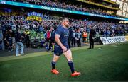 11 April 2025; Cian Healy of Leinster walks onto the pitch before the Investec Champions Cup quarter-final match between Leinster and Glasgow Warriors at the Aviva Stadium in Dublin. Photo by Brendan Moran/Sportsfile