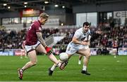 12 April 2025; Luke Loughlin of Westmeath in action against Mark Dempsey of Kildare during the Leinster GAA Football Senior Championship quarter-final match between Kildare and Westmeath at Cedral St Conleth's Park in Newbridge, KiIdare. Photo by Piaras Ó Mídheach/Sportsfile