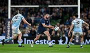 11 April 2025; Robbie Henshaw of Leinster in action against Max Williamson and Ben Afshar of Glasgow Warriors during the Investec Champions Cup quarter-final match between Leinster and Glasgow Warriors at the Aviva Stadium in Dublin. Photo by Brendan Moran/Sportsfile