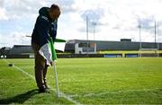 13 April 2025; O'Raghallaighs club secretary Danny O'Brien lays cornerflags before the Lidl Ladies National Football League Division 3 final match between Cavan and Wexford at Integral GAA Grounds in Drogheda, Louth. Photo by Shauna Clinton/Sportsfile