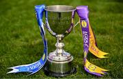 13 April 2025; The trophy is seen before the Lidl Ladies National Football League Division 3 final match between Cavan and Wexford at Integral GAA Grounds in Drogheda, Louth. Photo by Shauna Clinton/Sportsfile