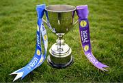 13 April 2025; The trophy is seen before the Lidl Ladies National Football League Division 3 final match between Cavan and Wexford at Integral GAA Grounds in Drogheda, Louth. Photo by Shauna Clinton/Sportsfile