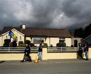 13 April 2025; Dublin supporters arrive for the Leinster GAA Football Senior Championship quarter-final match between Wicklow and Dublin at Echelon Park in Aughrim, Wicklow. Photo by Ray McManus/Sportsfile