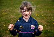 13 April 2025; Wexford supporter Zoey Houlihan, from Gorey in Wexford, before the Lidl Ladies National Football League Division 3 final match between Cavan and Wexford at Integral GAA Grounds in Drogheda, Louth. Photo by Shauna Clinton/Sportsfile
