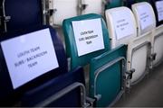 13 April 2025; The Louth substitutes seats before the Leinster GAA Football Senior Championship quarter-final match between Louth and Laois at Cedral St Conleth's Park in Newbridge, KiIdare. Photo by Piaras Ó Mídheach/Sportsfile