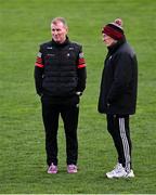 13 April 2025; Louth selectors James McCartan, left, and Niall Moyna before the Leinster GAA Football Senior Championship quarter-final match between Louth and Laois at Cedral St Conleth's Park in Newbridge, KiIdare. Photo by Piaras Ó Mídheach/Sportsfile