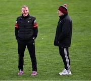 13 April 2025; Louth selectors James McCartan, left, and Niall Moyna before the Leinster GAA Football Senior Championship quarter-final match between Louth and Laois at Cedral St Conleth's Park in Newbridge, KiIdare. Photo by Piaras Ó Mídheach/Sportsfile