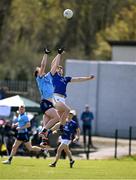 13 April 2025; Tom Lahiff of Dublin and Jack Kirwan of Wicklow contest the throw in during the Leinster GAA Football Senior Championship quarter-final match between Wicklow and Dublin at Echelon Park in Aughrim, Wicklow. Photo by Ray McManus/Sportsfile