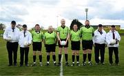 13 April 2025; Referee Gerard Canny, centre, and his match officials before the Lidl Ladies National Football League Division 3 final match between Cavan and Wexford at Integral GAA Grounds in Drogheda, Louth. Photo by Shauna Clinton/Sportsfile