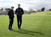 13 April 2025; Offaly joint-manager Mickey Harte with goalkeeping coach Brendan Murphy before the Leinster GAA Football Senior Championship quarter-final match between Meath and Offaly at Pairc Tailteann in Navan, Meath. Photo by Thomas Flinkow/Sportsfile
