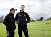 13 April 2025; Offaly joint-manager Mickey Harte with goalkeeping coach Brendan Murphy before the Leinster GAA Football Senior Championship quarter-final match between Meath and Offaly at Pairc Tailteann in Navan, Meath. Photo by Thomas Flinkow/Sportsfile