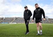 13 April 2025; Offaly joint-manager Mickey Harte with strength and conditioning coach Eanna Shalvey before the Leinster GAA Football Senior Championship quarter-final match between Meath and Offaly at Pairc Tailteann in Navan, Meath. Photo by Thomas Flinkow/Sportsfile