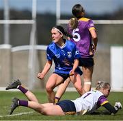 13 April 2025; Lauren McVeety of Cavan celebrates after scoring her side's first goal during the Lidl Ladies National Football League Division 3 final match between Cavan and Wexford at Integral GAA Grounds in Drogheda, Louth. Photo by Shauna Clinton/Sportsfile