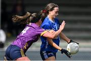 13 April 2025; Catherine Dolan of Cavan is tackled by Aoife Tormey of Wexford during the Lidl Ladies National Football League Division 3 final match between Cavan and Wexford at Integral GAA Grounds in Drogheda, Louth. Photo by Shauna Clinton/Sportsfile